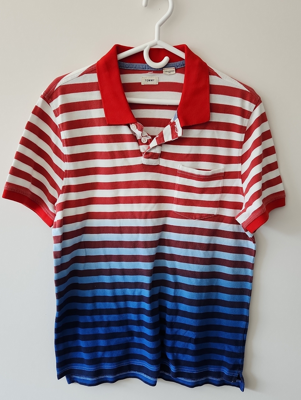 Tommy Hilfiger Red, White & Blue Gradient Stripe Polo